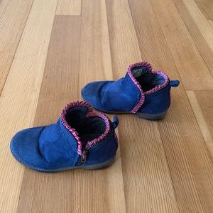 Girls Blue and Pink Zipper Slip on Boots